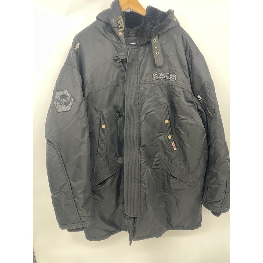 AKDMKS / Akademiks Black Insulated Parka 3X Faux-Fur Hood Streetwear Y2K